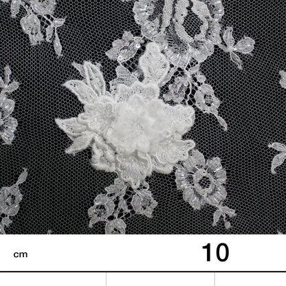 Haute Couture French Lace | Bridal All-Over 3D Embroidered Lace with Seed Beads, Sequins, 3D Flowers, Floral Motifs & Double Border | FRI3520