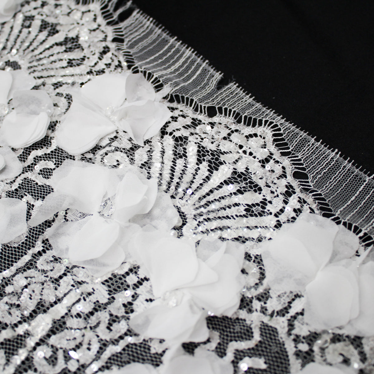 Haute Couture French Lace | Bridal 3D Embroidered Lace with Sequins, Seed Beads, Rhinestones, 3D Flowers, Arabesque Scrolls, Leaf Crowns & Double Border | FRI3524