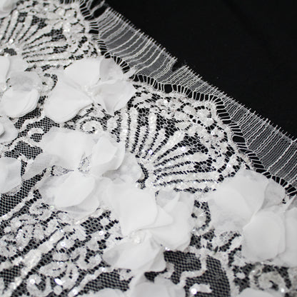 Haute Couture French Lace | Bridal 3D Embroidered Lace with Sequins, Seed Beads, Rhinestones, 3D Flowers, Arabesque Scrolls, Leaf Crowns & Double Border | FRI3524