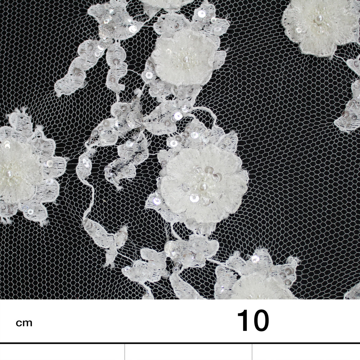 Haute Couture French Lace | Bridal 3D Embroidered Lace with Pearls, Sequins, 3D Flowers, Vertical Band Floral Sprays & Double Border | FRI3522