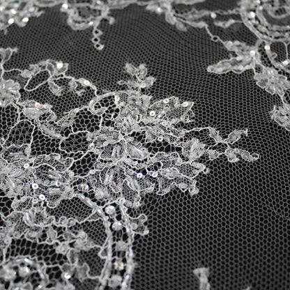Pizzo Francese Alta Moda | Pizzo Ombré Ricamato Sposa con Strass, Corallini, Paillettes, Fiori, Paisley e Doppio Smerlo | FRI641