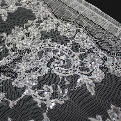 Pizzo Francese Alta Moda | Pizzo Ombré Ricamato Sposa con Strass, Corallini, Paillettes, Fiori, Paisley e Doppio Smerlo | FRI641