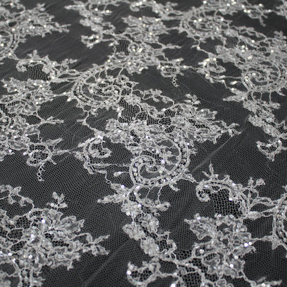 Pizzo Francese Alta Moda | Pizzo Ombré Ricamato Sposa con Strass, Corallini, Paillettes, Fiori, Paisley e Doppio Smerlo | FRI641