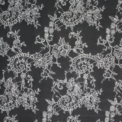 Pizzo Francese Alta Moda | Pizzo Ombré Ricamato Sposa con Strass, Corallini, Paillettes, Fiori, Paisley e Doppio Smerlo | FRI641