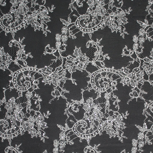 Haute Couture French Lace | Bridal Ombré Embroidered Lace with Rhinestones, Seed Beads, Sequins, Floral, Paisley & Double Scallop | FRI641