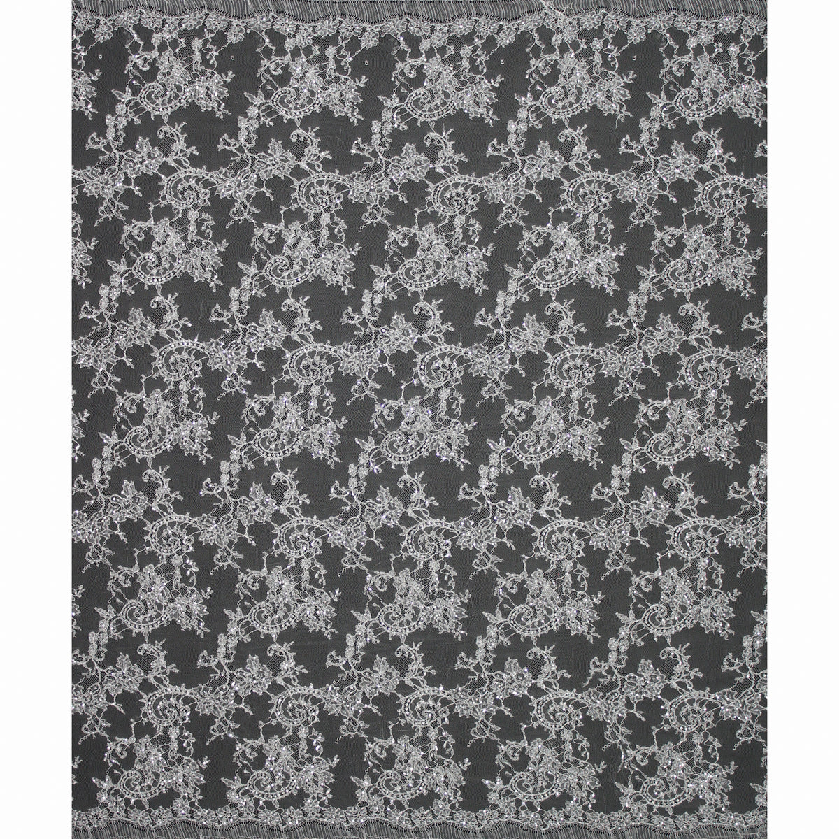 Pizzo Francese Alta Moda | Pizzo Ombré Ricamato Sposa con Strass, Corallini, Paillettes, Fiori, Paisley e Doppio Smerlo | FRI641