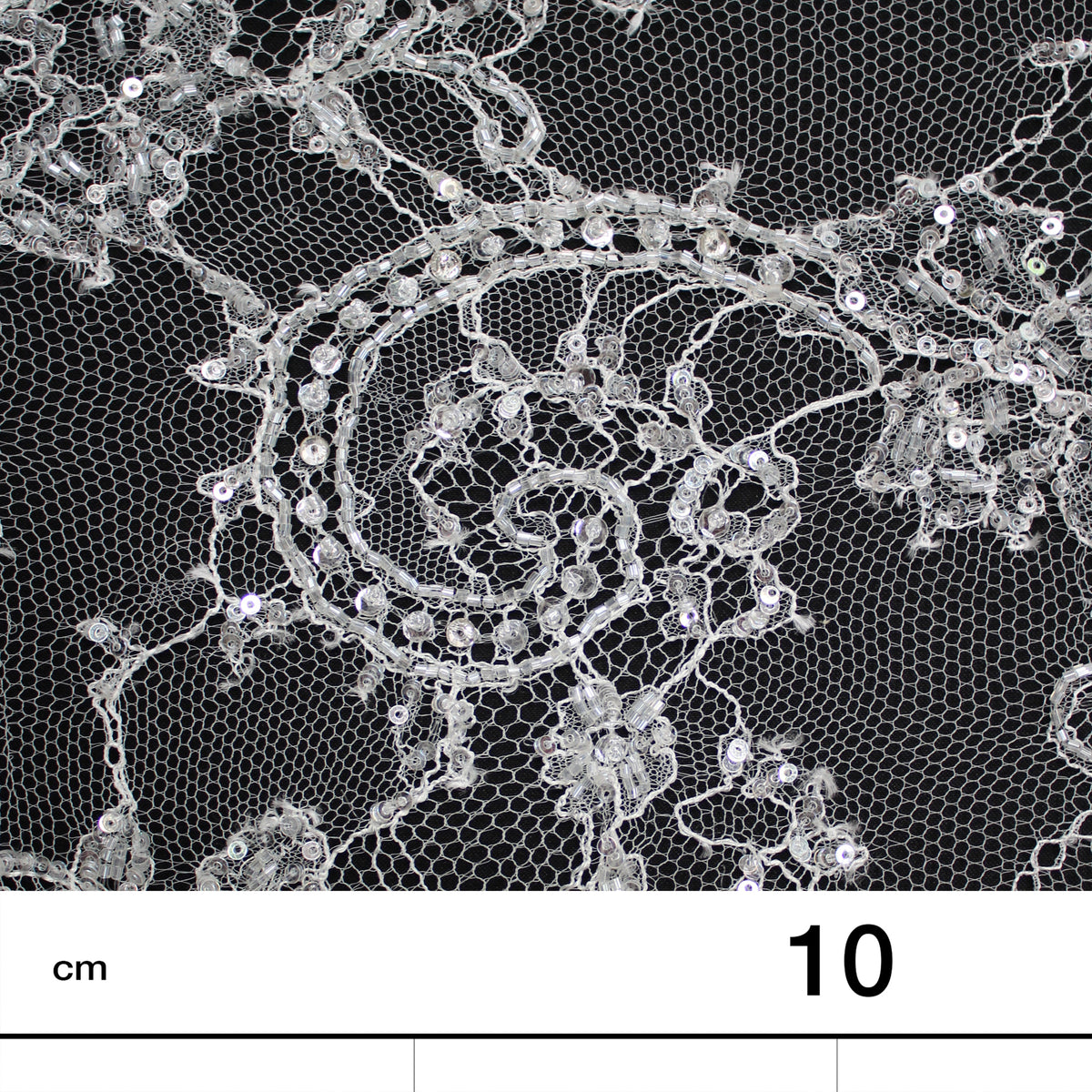 Pizzo Francese Alta Moda | Pizzo Ombré Ricamato Sposa con Strass, Corallini, Paillettes, Fiori, Paisley e Doppio Smerlo | FRI641