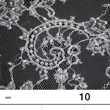 Pizzo Francese Alta Moda | Pizzo Ombré Ricamato Sposa con Strass, Corallini, Paillettes, Fiori, Paisley e Doppio Smerlo | FRI641
