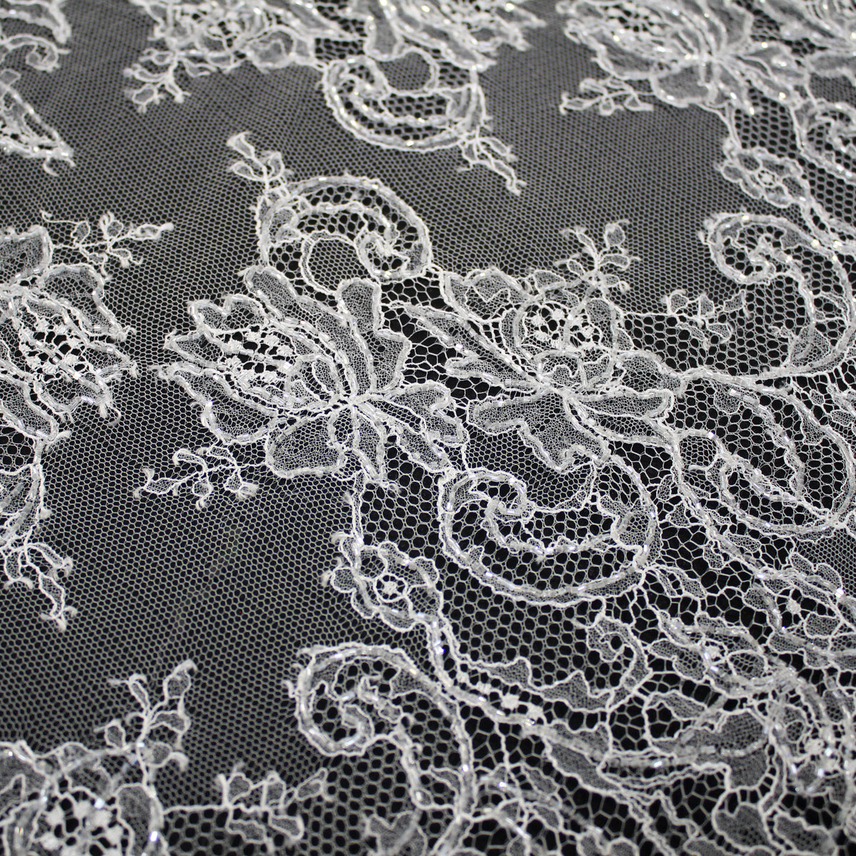 Haute Couture French Lace | Bridal All-Over Embroidered Lace with Seed Beads, Floral Bouquets, Paisley & Double Border | FRI1752