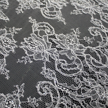 Haute Couture French Lace | Bridal All-Over Embroidered Lace with Seed Beads, Floral Bouquets, Paisley & Double Border | FRI1752