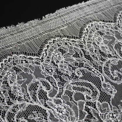 Haute Couture French Lace | Bridal All-Over Embroidered Lace with Seed Beads, Floral Bouquets, Paisley & Double Border | FRI1752