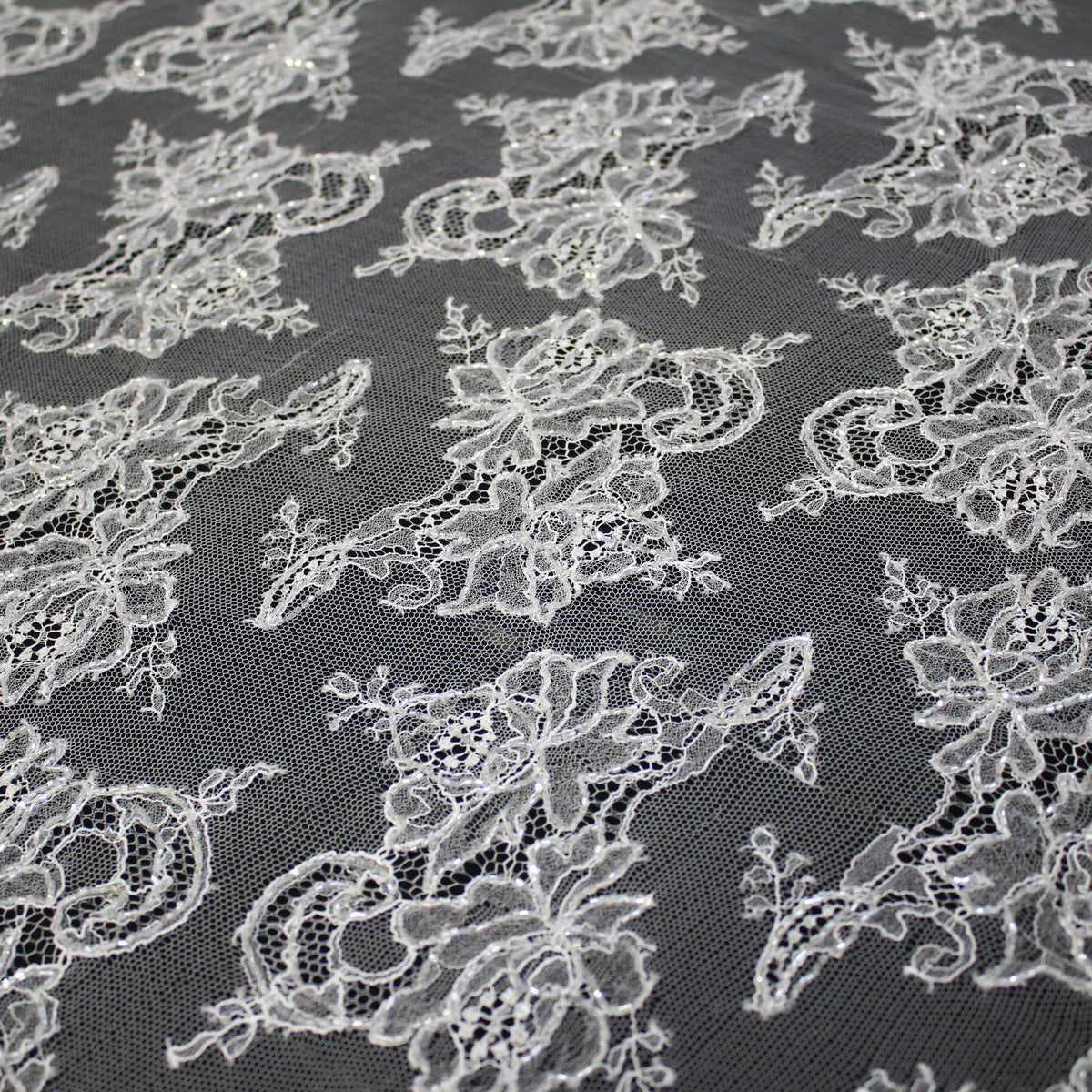 Haute Couture French Lace | Bridal All-Over Embroidered Lace with Seed Beads, Floral Bouquets, Paisley & Double Border | FRI1752