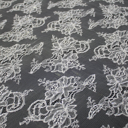 Haute Couture French Lace | Bridal All-Over Embroidered Lace with Seed Beads, Floral Bouquets, Paisley & Double Border | FRI1752