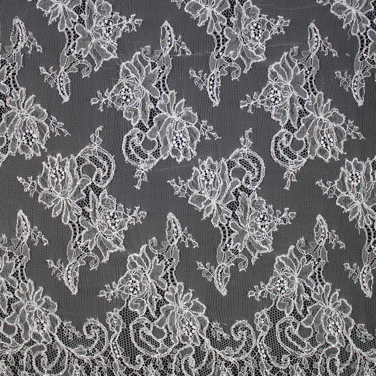 Haute Couture French Lace | Bridal All-Over Embroidered Lace with Seed Beads, Floral Bouquets, Paisley & Double Border | FRI1752