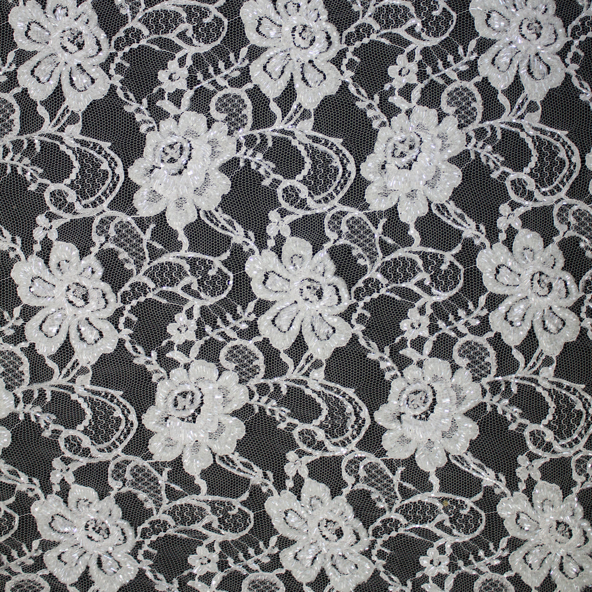 Haute Couture French Lace | Bridal All-Over Embroidered Lace with Seed Beads, Pearls, Floral Motifs, Paisley Scrolls & Double Scallop | FRI3710