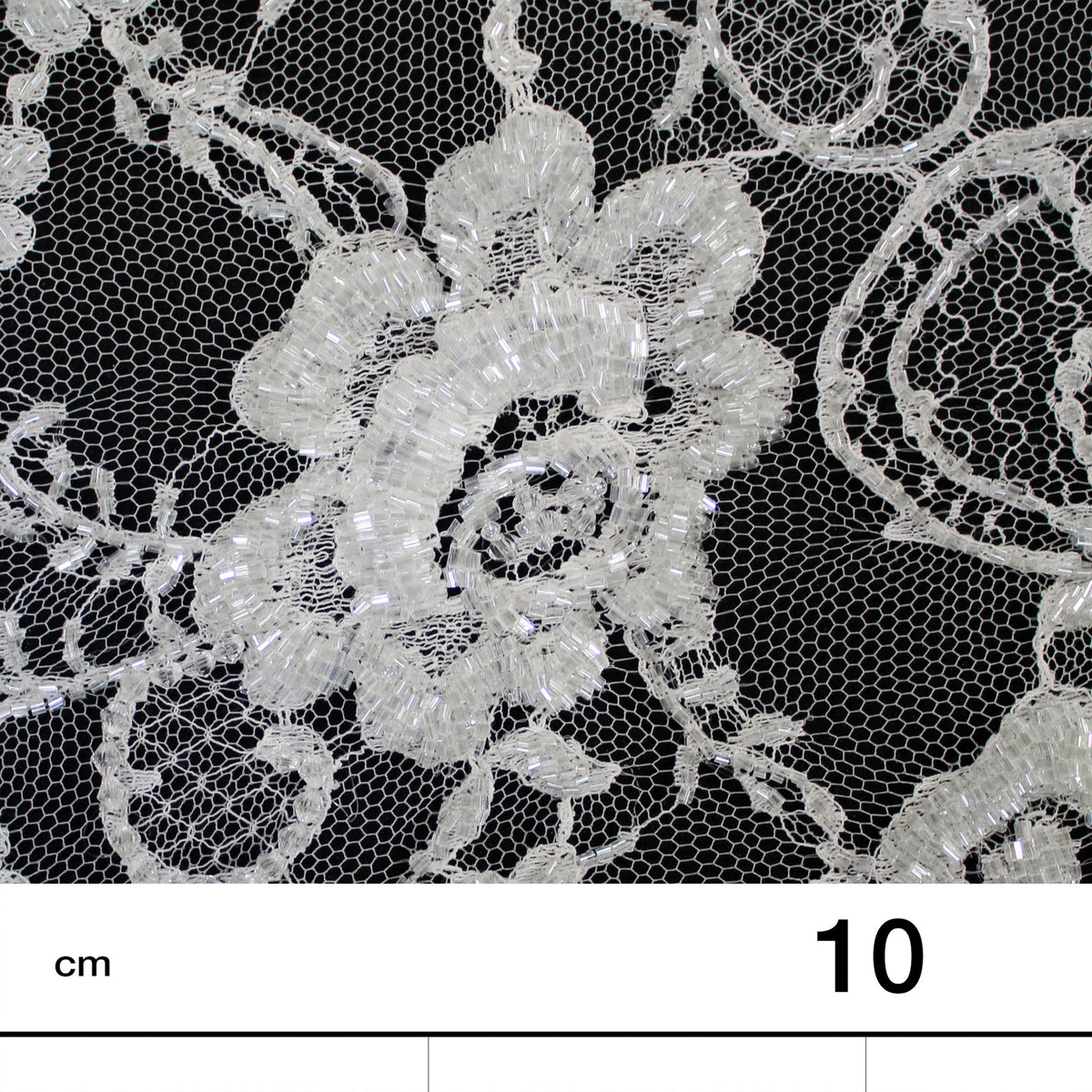 Haute Couture French Lace | Bridal All-Over Embroidered Lace with Seed Beads, Pearls, Floral Motifs, Paisley Scrolls & Double Scallop | FRI3710