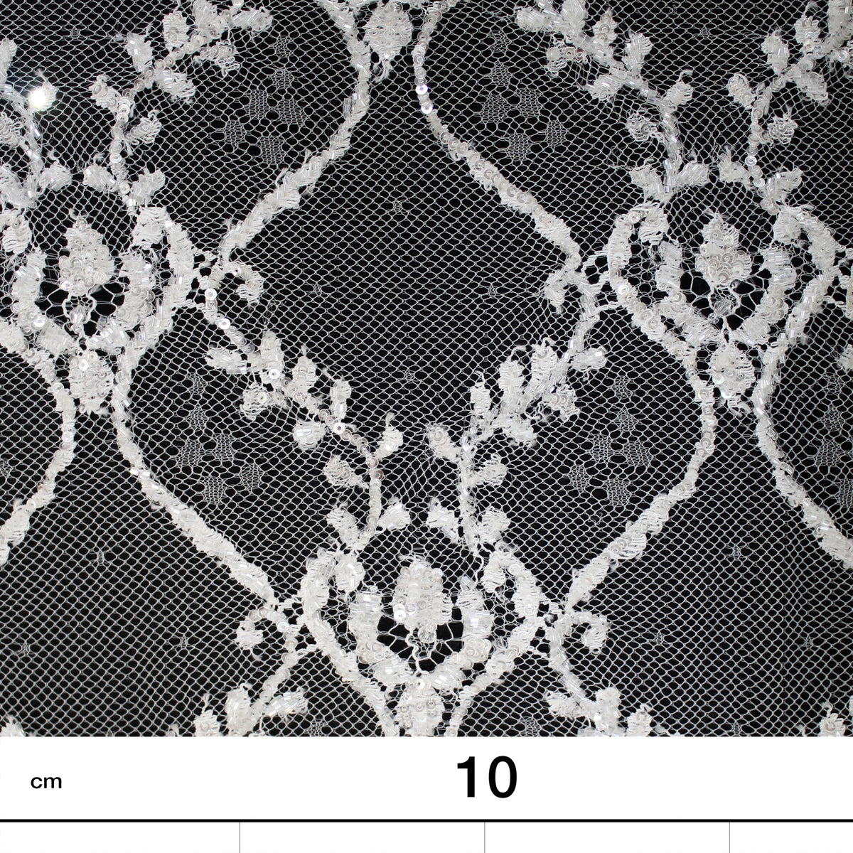 Haute Couture French Lace | Bridal All-Over Embroidered Lace with Sequins, Seed Beads, Arabesque Scrolls, Leaf Crowns & Double Border | FRI2741/L