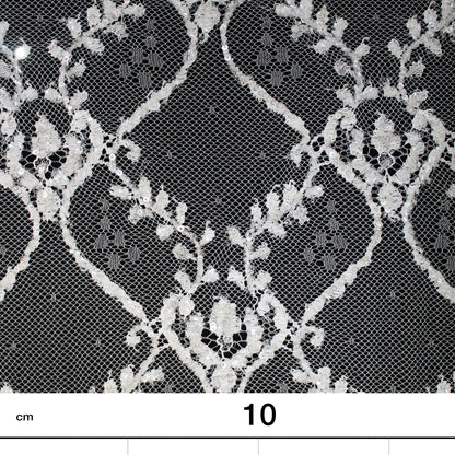 Haute Couture French Lace | Bridal All-Over Embroidered Lace with Sequins, Seed Beads, Arabesque Scrolls, Leaf Crowns & Double Border | FRI2741/L