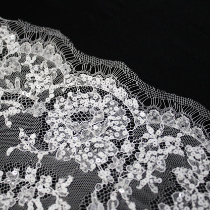 Haute Couture French Lace | Bridal All-Over Embroidered Lace with Sequins, Seed Beads, Floral Motifs & Double Border | FRI3653