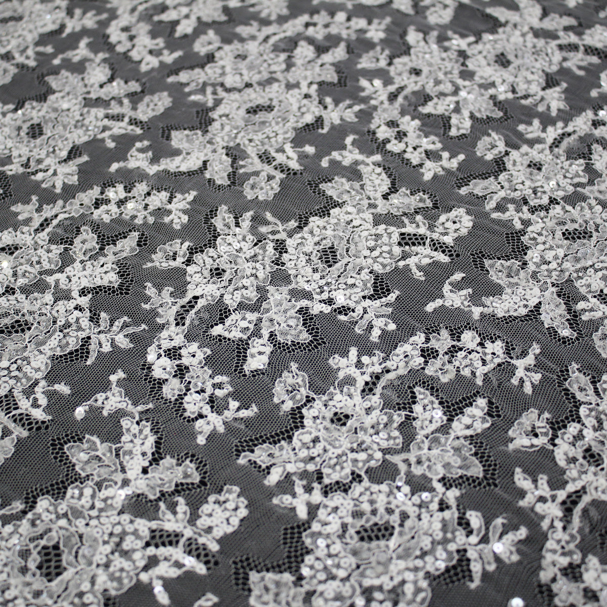 Haute Couture French Lace | Bridal All-Over Embroidered Lace with Sequins, Seed Beads, Floral Motifs & Double Border | FRI3653