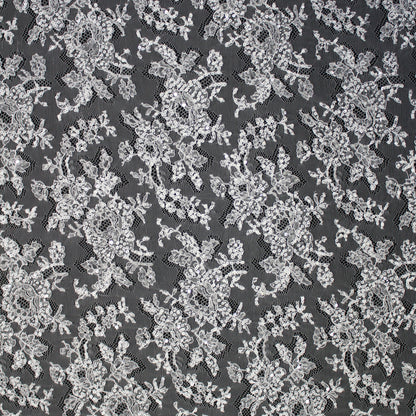 Haute Couture French Lace | Bridal All-Over Embroidered Lace with Sequins, Seed Beads, Floral Motifs & Double Border | FRI3653