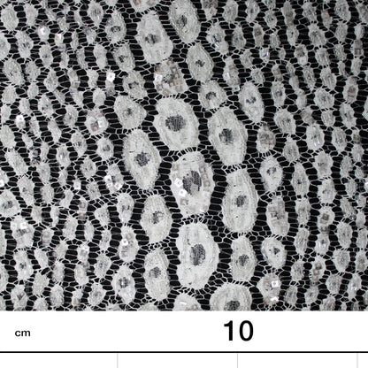 Haute Couture French Lace | Bridal All-Over Embroidered Lace with Sequins, Seed Beads, Animalier Spots, Reptilian Scale Motifs & Double Scallop | FRI3534