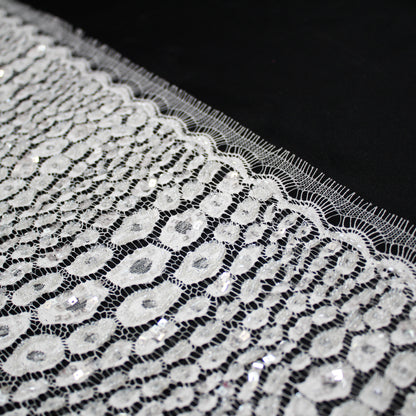 Haute Couture French Lace | Bridal All-Over Embroidered Lace with Sequins, Seed Beads, Animalier Spots, Reptilian Scale Motifs & Double Scallop | FRI3534
