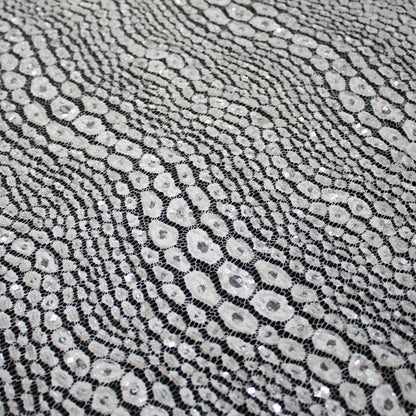 Haute Couture French Lace | Bridal All-Over Embroidered Lace with Sequins, Seed Beads, Animalier Spots, Reptilian Scale Motifs & Double Scallop | FRI3534
