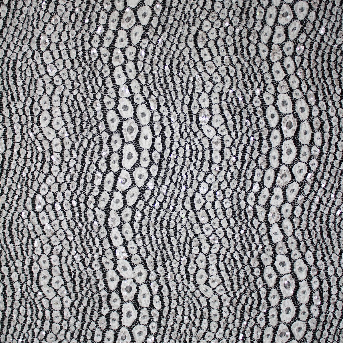 Haute Couture French Lace | Bridal All-Over Embroidered Lace with Sequins, Seed Beads, Animalier Spots, Reptilian Scale Motifs & Double Scallop | FRI3534