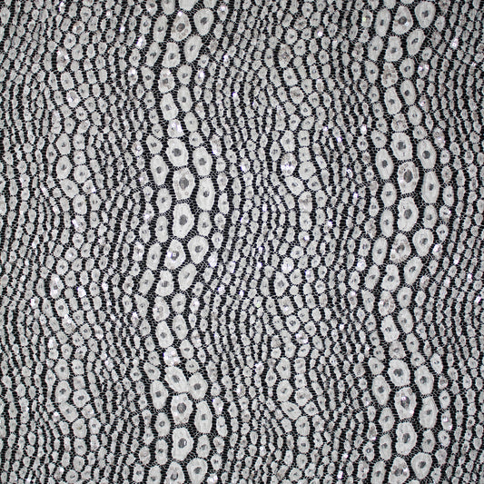 Pizzo Francese Alta Moda | Pizzo Ricamato Sposa a Campo Pieno con Paillettes, Corallini, Motivo Maculato Animalier / Effetto Rettile e Doppio Smerlo | FRI3534