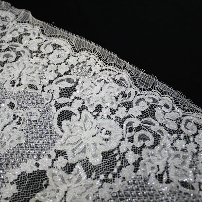 Haute Couture French Lace | Bridal All-Over Embroidered Lace with Sequins, Seed Beads, Sinuous Floral Sprays & Double Border | FRI2632