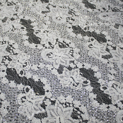 Haute Couture French Lace | Bridal All-Over Embroidered Lace with Sequins, Seed Beads, Sinuous Floral Sprays & Double Border | FRI2632