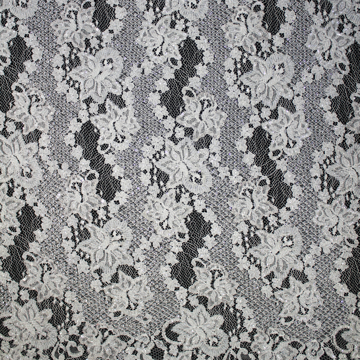 Haute Couture French Lace | Bridal All-Over Embroidered Lace with Sequins, Seed Beads, Sinuous Floral Sprays & Double Border | FRI2632