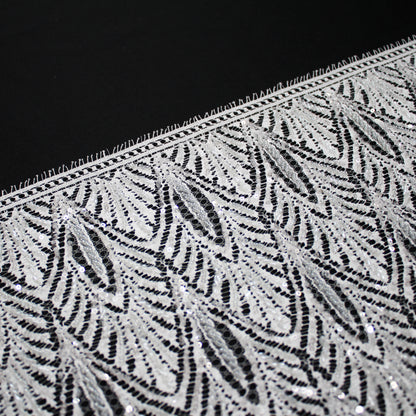 Haute Couture French Lace | Bridal All-Over Embroidered Lace with Sequins, Pearls, Seed Beads, Art Nouveau Fans, Floral Details & Single Border | FRI2801