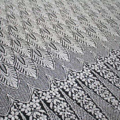 Haute Couture French Lace | Bridal All-Over Embroidered Lace with Sequins, Pearls, Seed Beads, Art Nouveau Fans, Floral Details & Single Border | FRI2801