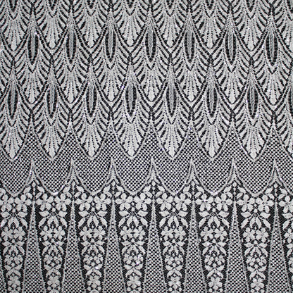 Haute Couture French Lace | Bridal All-Over Embroidered Lace with Sequins, Pearls, Seed Beads, Art Nouveau Fans, Floral Details & Single Border | FRI2801