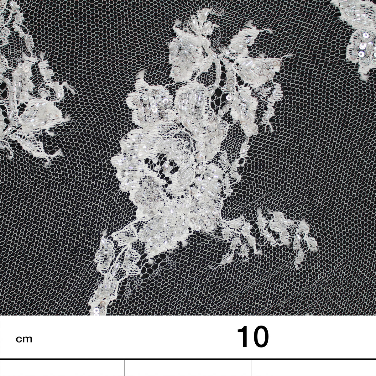 Haute Couture French Lace | Bridal All-Over Embroidered Lace with Pearls, Sequins, Scattered Single Roses & Double Arabesque Floral Scallop | FRI1996