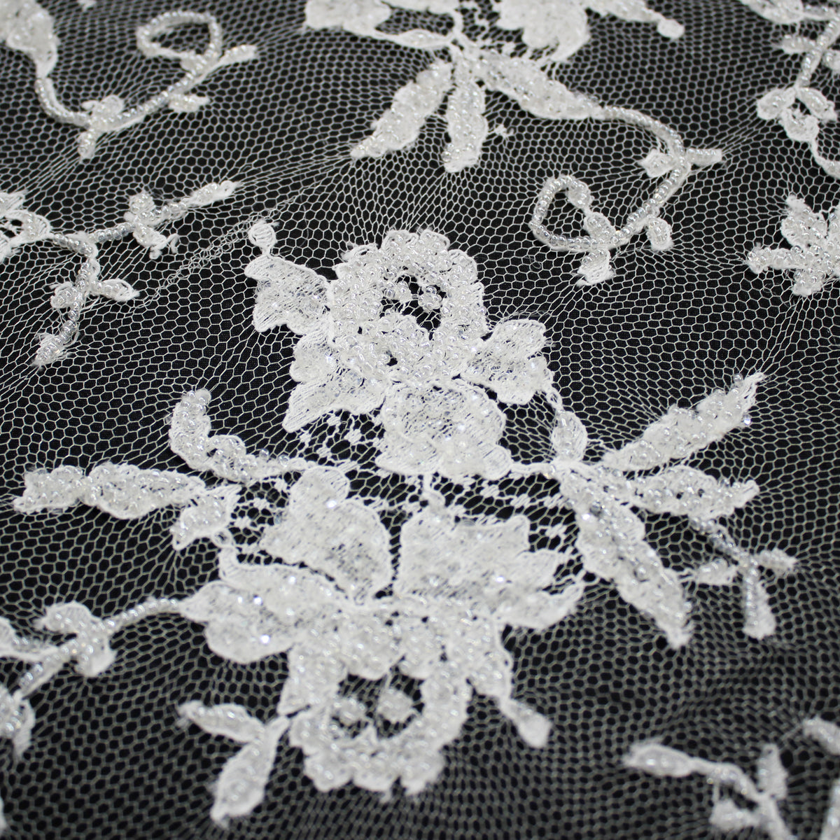 Haute Couture French Lace | Bridal All-Over Embroidered Lace with Floral Sprays, Paisley, Bouquets & Double Border | FRI1343