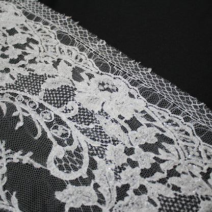 Haute Couture French Lace | Bridal All-Over Embroidered Lace with Floral Sprays, Paisley, Bouquets & Double Border | FRI1343