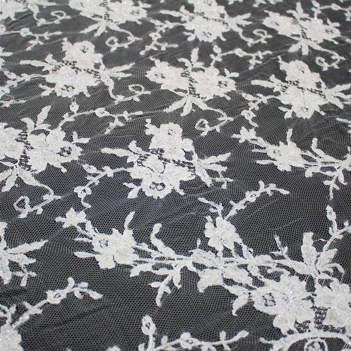 Haute Couture French Lace | Bridal All-Over Embroidered Lace with Floral Sprays, Paisley, Bouquets & Double Border | FRI1343