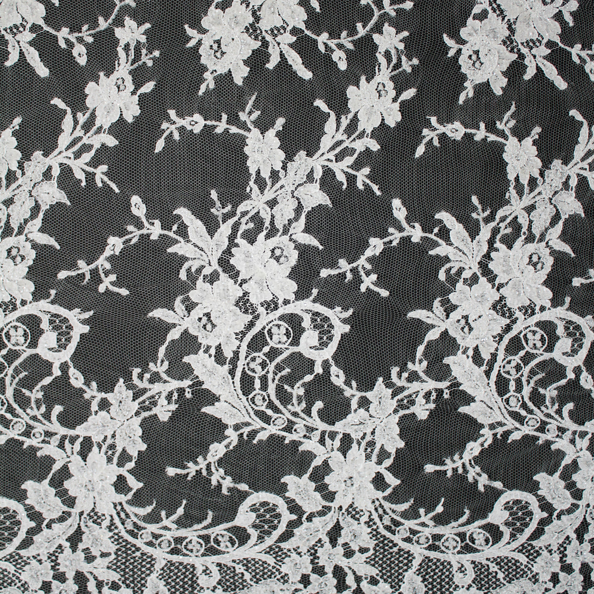 Haute Couture French Lace | Bridal All-Over Embroidered Lace with Floral Sprays, Paisley, Bouquets & Double Border | FRI1343