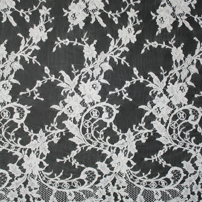Haute Couture French Lace | Bridal All-Over Embroidered Lace with Floral Sprays, Paisley, Bouquets & Double Border | FRI1343