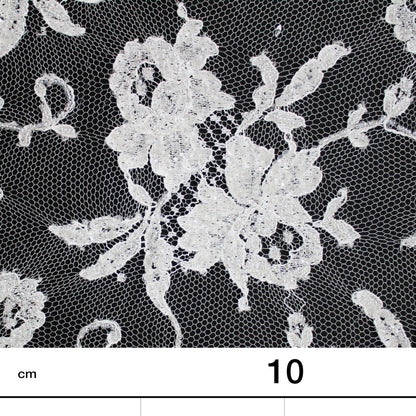 Haute Couture French Lace | Bridal All-Over Embroidered Lace with Floral Sprays, Paisley, Bouquets & Double Border | FRI1343