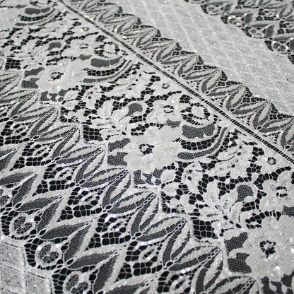 Pizzo Francese Alta Moda | Pizzo Ricamato Sposa con Corallini, Paillettes, Bande Orizzontali Alternate, Motivo Floreale e Doppio Bordo | FRI2765