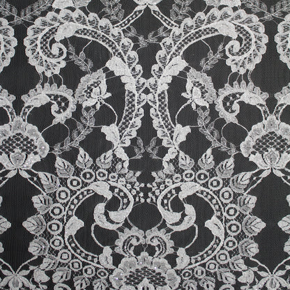 Haute Couture French Lace | Bridal Embroidered Lace with Seed Beads, Sequins, Arabesque Scrolls, Leaf Motifs & Double Border | FRI2220