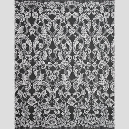 Haute Couture French Lace | Bridal Embroidered Lace with Seed Beads, Sequins, Arabesque Scrolls, Leaf Motifs & Double Border | FRI2220