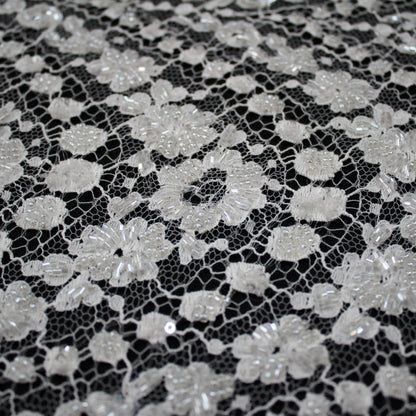 Haute Couture French Lace | Bridal Embroidered Lace with Seed Beads, Sequins, Arched Framework, Floral Motifs & Single Border | FRI2591