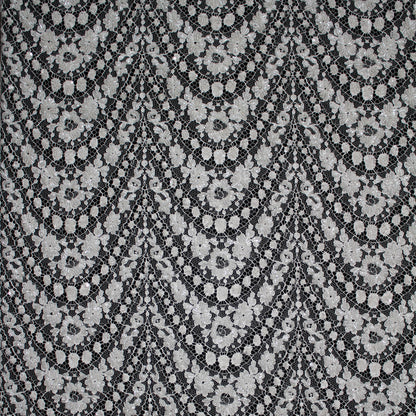 Haute Couture French Lace | Bridal Embroidered Lace with Seed Beads, Sequins, Arched Framework, Floral Motifs & Single Border | FRI2591
