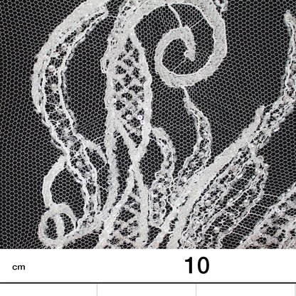 Haute Couture French Lace | Bridal Embroidered Lace with Seed Beads, Sequins, Abstract Flame-Like Lines, Gradient Patterns & Double Border | FRI2757