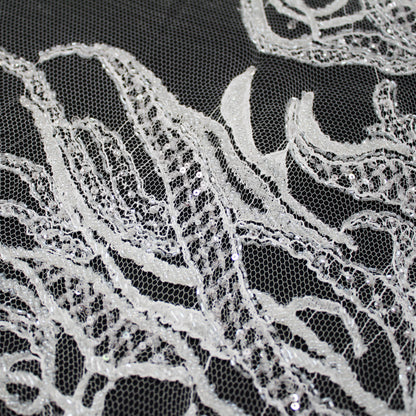 Haute Couture French Lace | Bridal Embroidered Lace with Seed Beads, Sequins, Abstract Flame-Like Lines, Gradient Patterns & Double Border | FRI2757